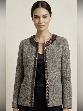 Dana Buchman Jewel Chocolate Brown Tweed Blazer Women's Size 14 EUC